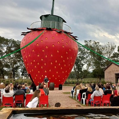 Redberry Farm giant strawberry Non golfers visit to Redberry Farm and see the giant strawberry